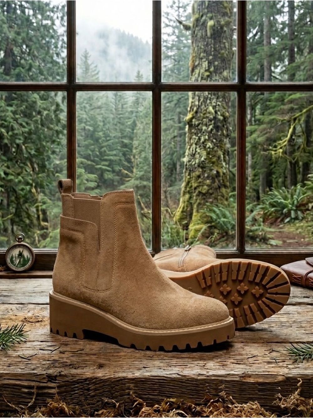 Suede Lug Sole Ankle Boots - Chestnut
